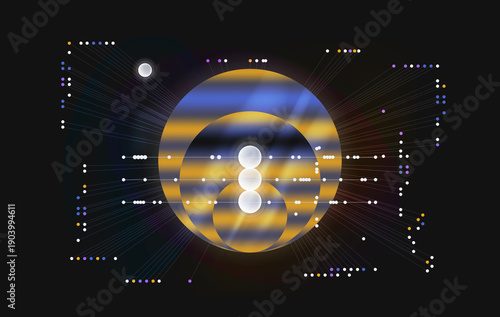 Abstract data sphere with information flow, structured digital nodes
