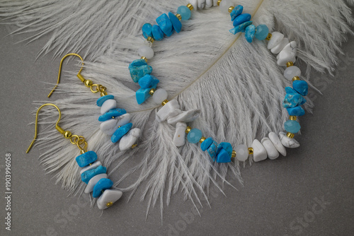 bracelet with natural stones on black background