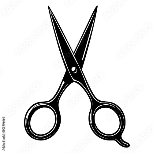 Casual barbershop haircut moment silhouette, barber working on client hair, medium shot composition, simple black silhouette graphic