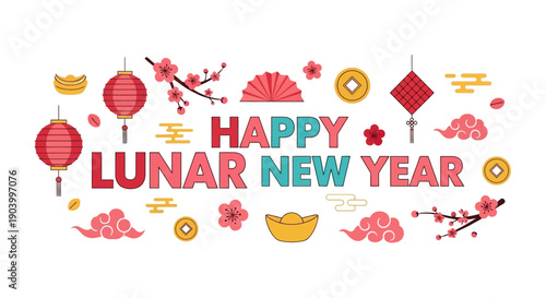 Happy Lunar New Year Greeting Design.