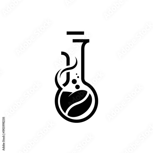 Coffee bean in laboratory flask with steam.