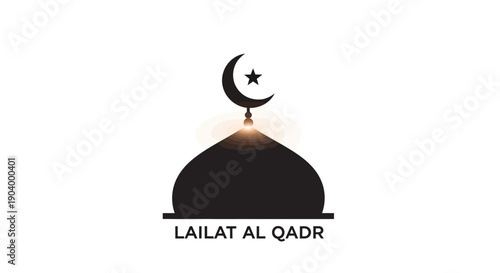 Islamic Mosque Dome with Crescent Moon Symbol.