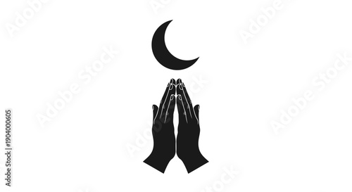 Praying Hands with Crescent Moon Symbol.