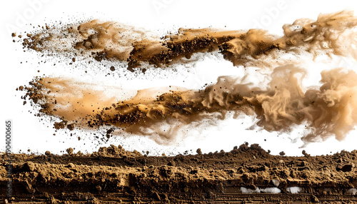 A ground-level view of a cloud of dust and debris, with a black backdrop