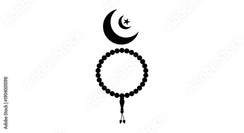 Islamic Symbol Crescent Moon and Rosary.