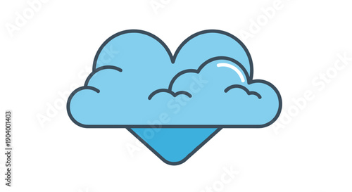 Blue Heart Shaped Cloud Illustration Art.