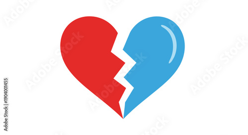 Broken Heart Illustration with Red and Blue.