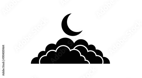 Crescent Moon Above Clouds Simple Illustration.
