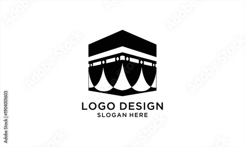 Kaaba building logo design for Islamic pilgrimage and worship.