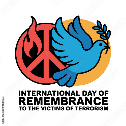International Day of Remembrance to the victims of terrorism logo with dove and peace sign