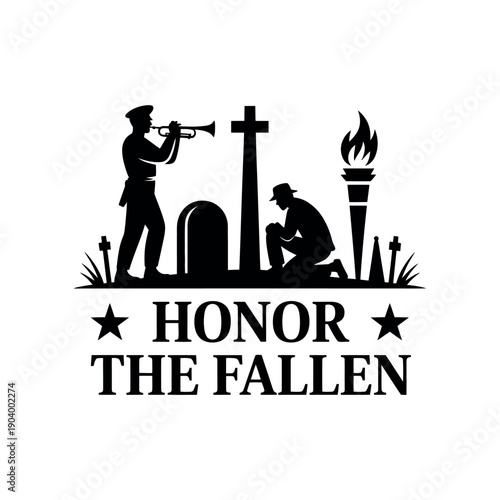 A solemn tribute to honor the fallen with a silhouette of a soldier and a torch