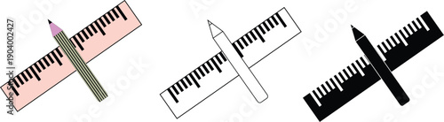 Measurement tools icons showing ruler and sharpened writing pencil crosses