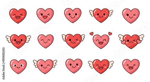 Cartoon Hearts with Different Facial Expressions.