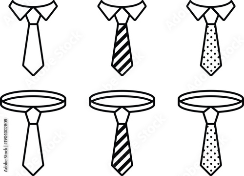 Collection of black and white necktie icons for formal wear
