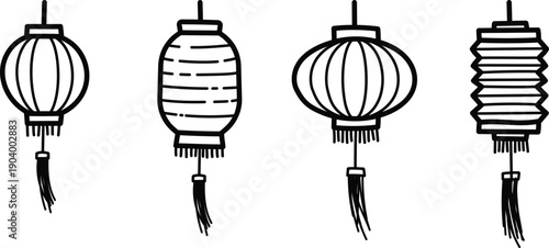 Collection of traditional chinese lantern icons with decorative tassels