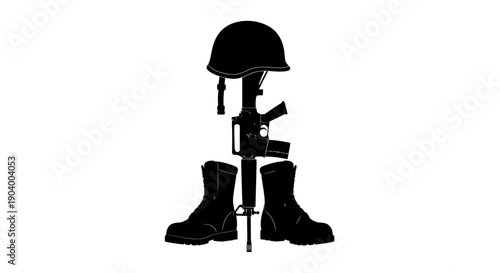Military Memorial Helmet Boots Rifle Salute.