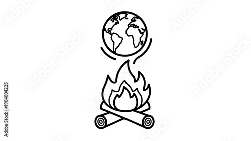 Earth above campfire with crossed logs.