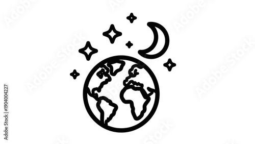 Simple Black Line Earth Icon Graphic.