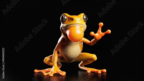 Vibrant orange frog with big eyes on black background