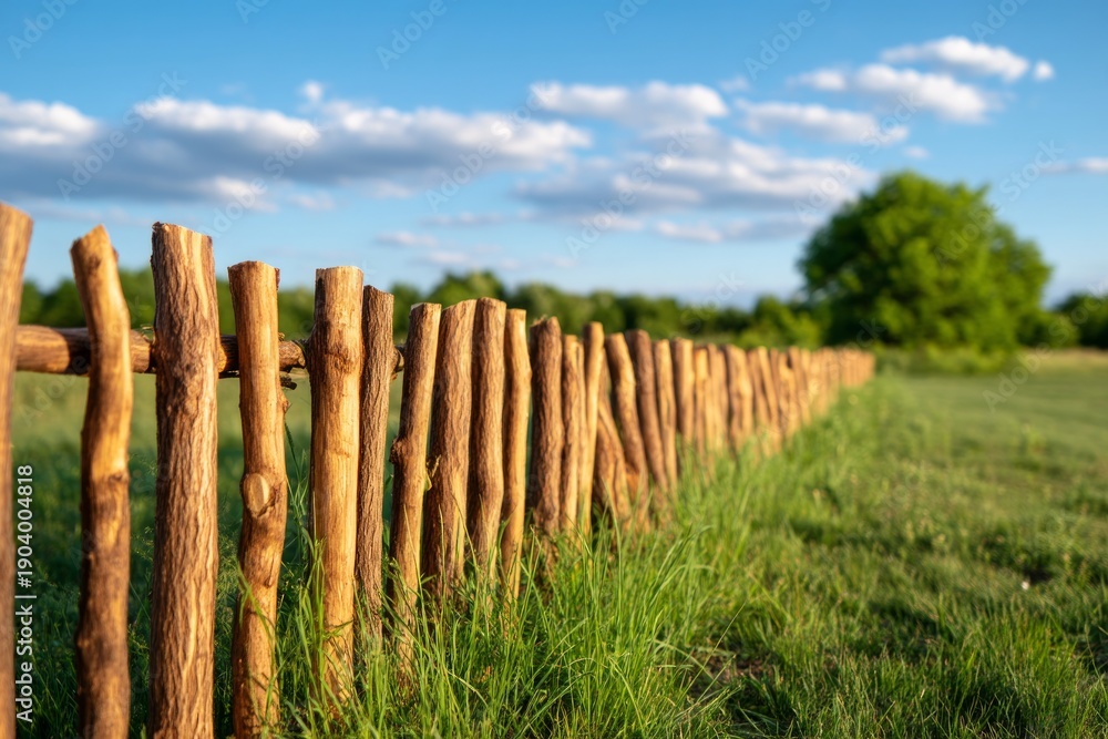 Obraz premium Rustic Windbreak Built from Natural Branches and Grass in a Serene Outdoor Landscape