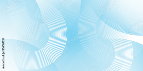 Blue and white gradient background with soft overlapping circles and dynamic glowing white lines. Minimalist and modern vector concept.
