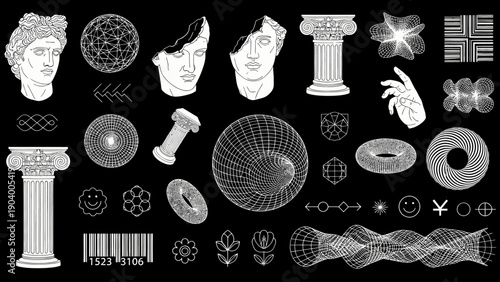 Abstract Geometric and Classical Sculpture Elements Collection.