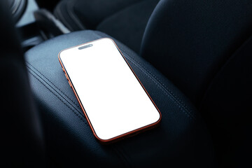 Smartphone placed on a seat in indoor setting