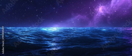 Cosmic Ocean View Under Starry Sky at Night