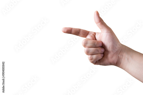 Hand pointing index finger to the side indicating direction isolated on transparent background png, choice and indication concept