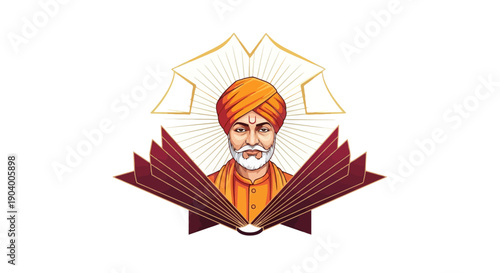 Illustration of Maharishi Dayanand Saraswati, a prominent Indian Hindu leader and founder of Arya Samaj, in a vector icon style.