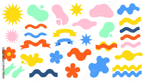 Colorful Abstract Shapes and Wavy Lines Collection.