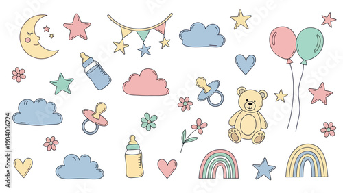 Cute Baby Shower and Nursery Elements Collection.