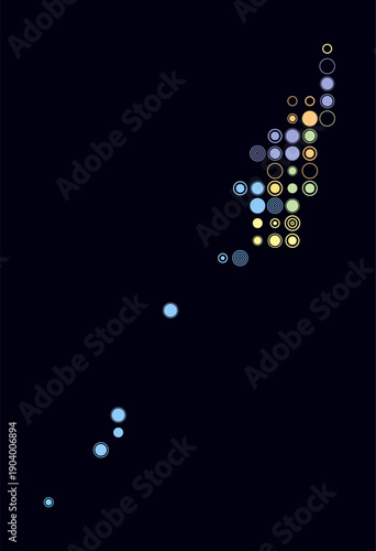 Palau, shape of the country build of colored cells. Digital style map of the Palau on dark background. Large size circle blocks. Simple vector illustration.