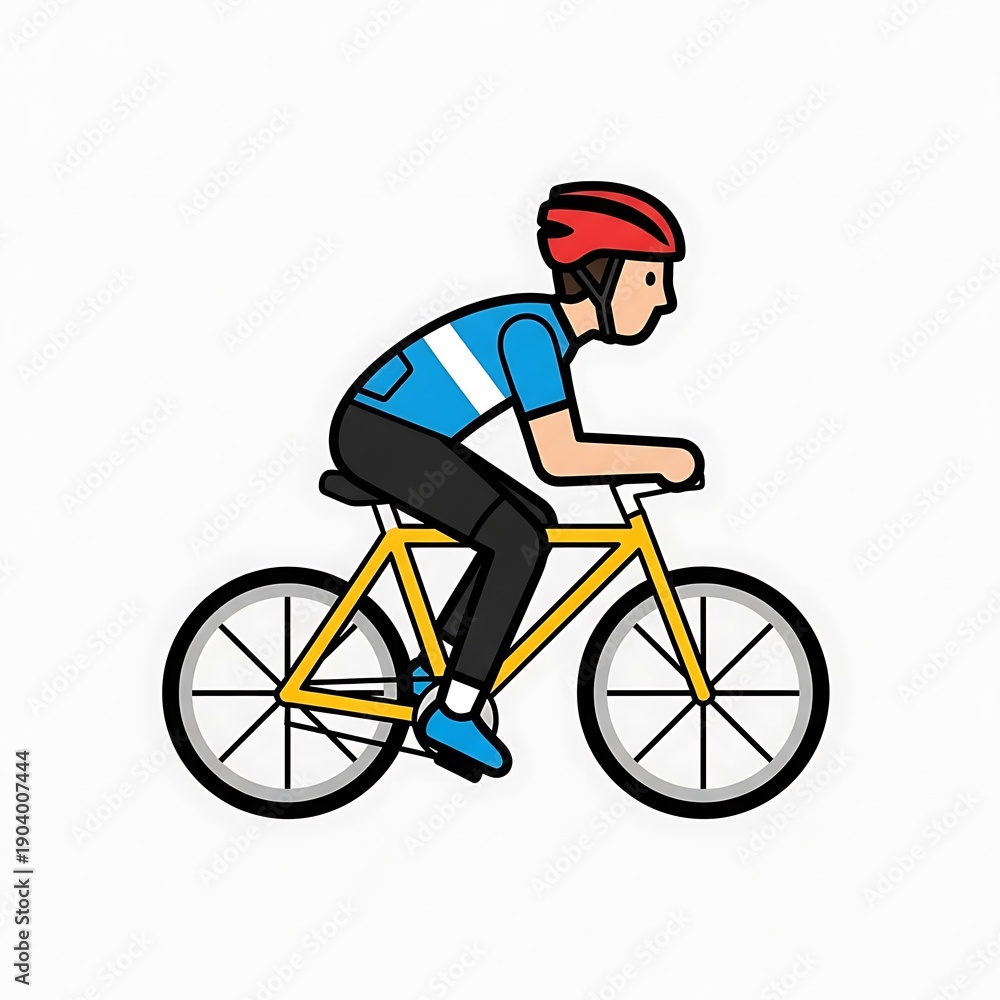 Naklejka premium Cyclist Riding Yellow Bicycle Cartoon Illustration.