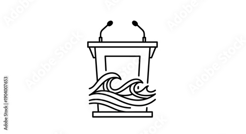 Podium with microphones and wave design.