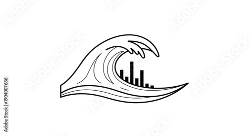 Wave Crashing Over City Skyline Icon.