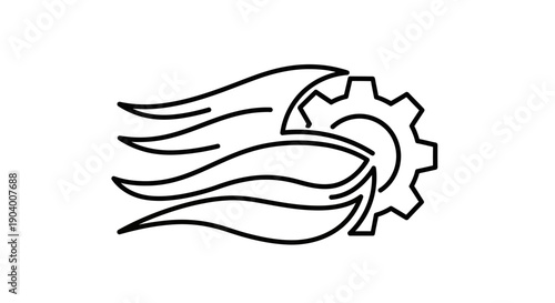 Flame and gear icon symbol.