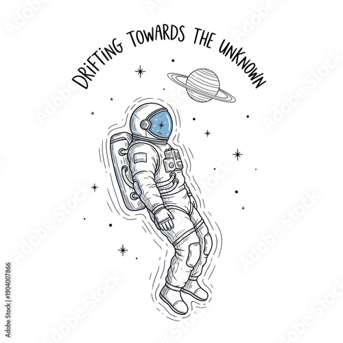 Astronaut Drifting Towards the Unknown in Space.