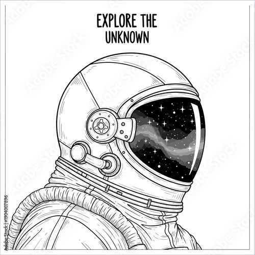 Astronaut helmet with galaxy reflection explore the unknown.