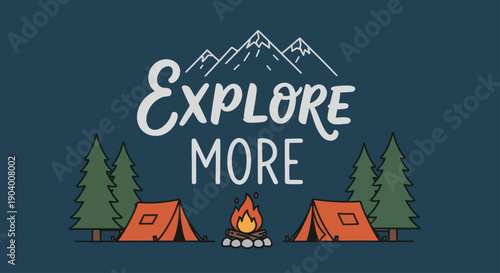 Camping adventure with tents campfire and mountains.