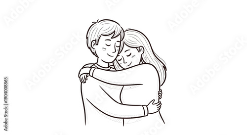 A tender illustration of a man embracing a woman with affection and love