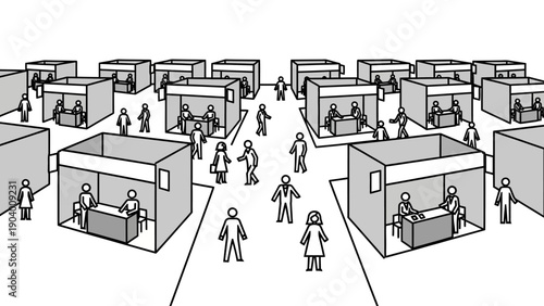 People Working in Cubicles Office Space.