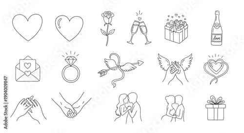 Romantic couple celebrating love with gift and champagne in a tender moment illustration