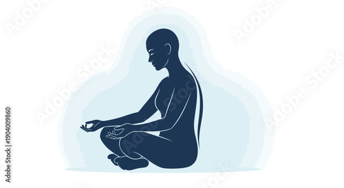 A man meditating in a serene environment, sitting cross-legged with a device, vector illustration