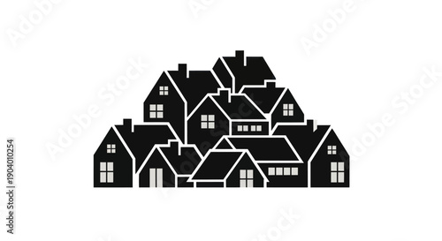 Cluster of Black Houses Silhouette Graphic Design.