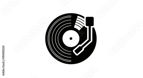 Classic Vinyl Record Player Icon Black and White.