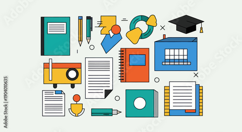 Collection of School and Office Supplies for Education and Work.