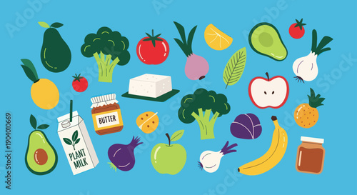 Colorful Assortment of Fresh Fruits and Vegetables for Healthy Eating.