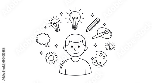 Creative person with ideas and inspiration surrounding their head.