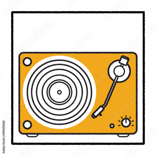 イエローのボディがおしゃれなターンテーブルのポップな真上視点アイコン素材